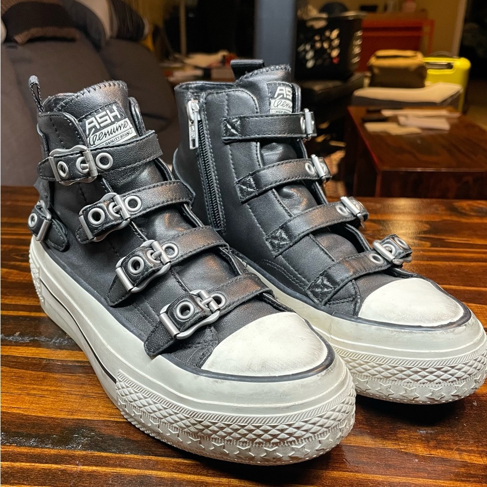 Ash Rainbow leather buckle platform hightop sneakers